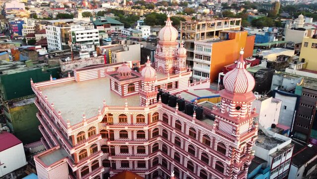 Distinctive Jami Ul-Alfar Masjid Red Mosque, Colombo Sri Lanka , Orbit Shot