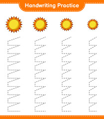 Handwriting practice. Tracing lines of Sun. Educational children game, printable worksheet, vector illustration