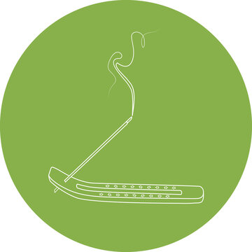 Insense stick with smoke, scented stick, highlight icon for social media, icon on matcha background in circle 