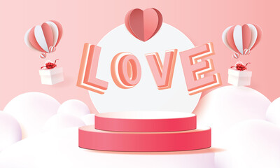 valentine podium pink backgrounds red flower heart love sweet 3d 