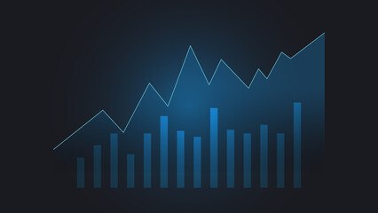 bar chart on blue background. business growth performance and financial statistics concept