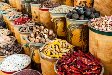 Dubai Spice Souk. Traditional bazaar in Dubai, United Arab Emirates (UAE) Selling a variety of...