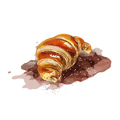 488_croissant_croissant, colorful vector fresh dessert, watercolor. hand drawn bakery icon for cafe menu design, labels and packaging