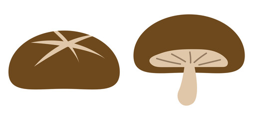 シンプルな飾り切りのしいたけ。ベクターイラストセット。