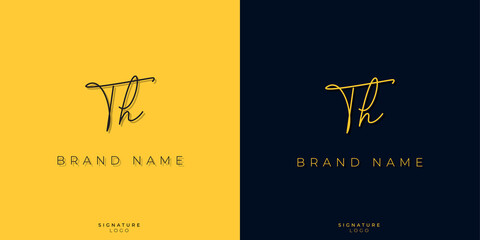 Minimal line art letters TH Signature logo. It will be used for Personal brand or other company. - obrazy, fototapety, plakaty