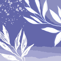 Fototapeta na wymiar Abstract purple background in a trendy very peri palette. Minimalist leaves and plants banner