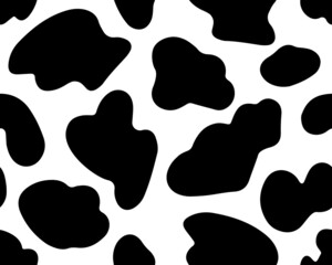 Cow black and white seamless pattern. Ideal for printing on wallpaper, fabric, packaging. To use the web page background, surface textures. Abstract vector spots
