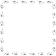 Obraz premium Vector square border, frame of outline cute snails in doodle style. Simple background, decoration for Natural design, kids theme