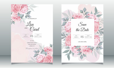Beautiful wedding card with pink floral template