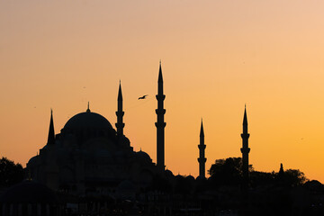 Silhouette view of The Sultanahmet Mosque (Blue Mosque) in Istanbul, Turkey