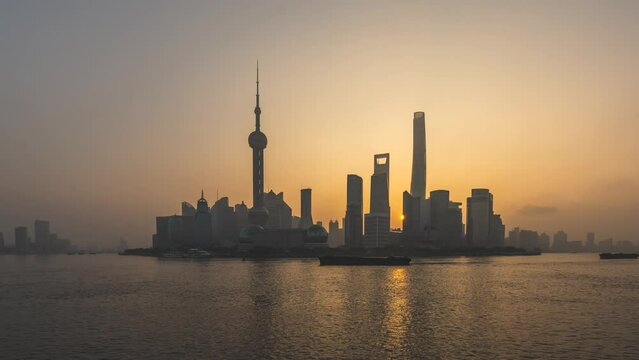 Early morning in Shanghai with the beautiful sunrise at Bund 