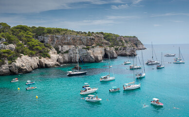 Fototapeta na wymiar Views of Cala Macarella, in the municipality of Ciutadella de Menorca, Menorca, Spain