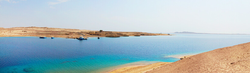 blue sea pool in the desert. Ras Mohammed National Park. Egypt. panoramic view