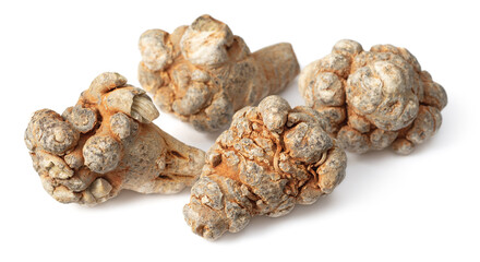 Dried herb, notoginseng roots isolated on white background