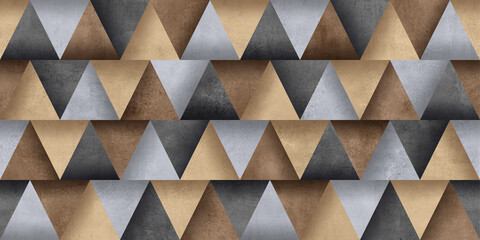 Triangles pattern and cement texture decorative design, 3d illustration retro background.