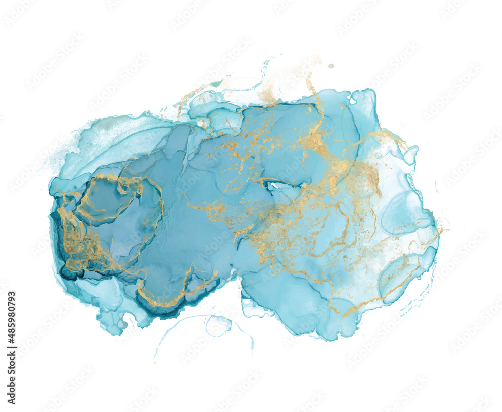 Wall mural alcohol ink abstract shape gold and blue texture