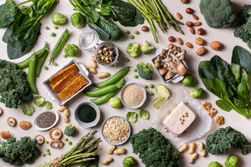 Variety of vegan, plant based protein food - obrazy, fototapety, plakaty