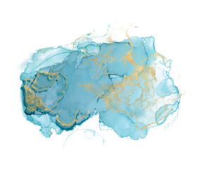 Alcohol ink abstract shape Gold and blue texture