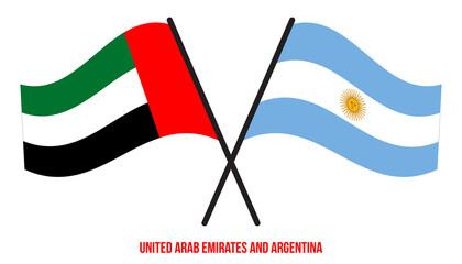 United Arab Emirates and Argentina Flags Crossed And Waving Flat Style. Official Proportion.