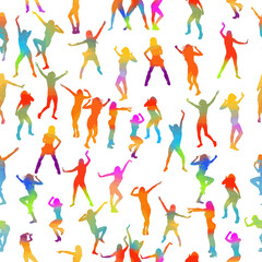 Seamless background multi-colored dancing people. Vector illustration