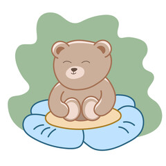 Baby bear sitting on a flower. Can be used for wallpaper and banners, logo. 