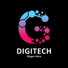 Fototapeta premium Abstract Letter g with molecule element and dots connection vector design logo. Suitable for biotechnology molecule atom DNA chip symbol, Medicine, science, technology, laboratory, electronics