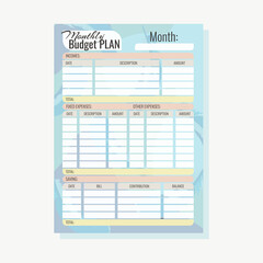Budget planner for a month Abstract background A4