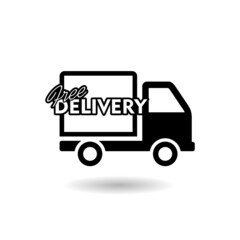 Black delivery truck icon with shadow