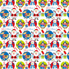 christmas seamless pattern with santa, reindeer and penguin