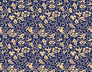 Japanese Luxury Flower Vine Vector Seamless Pattern