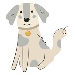 Cute, flat puppy cartoon character. A small pet in a collar with a medal. Dog friend vector illustration isolated on white background, for kids app, game, book, print, postcard, t-shirt design