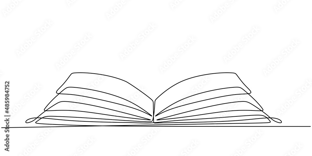 Wall mural Continuous one line drawing open book with flying pages isolated on white background minimalism style. Educational concept. Vector illustration of back to school theme