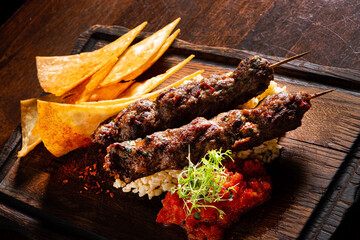 skewers mix arabic kebabs in Jordanian street restaurant