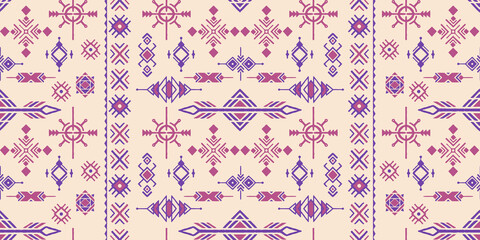 Set of hand drawn seamless patterned patterns in ethnic tribal style. Good for textiles, headbands, paper and wallpaper. Blue and purple color combination. Vector illustration.