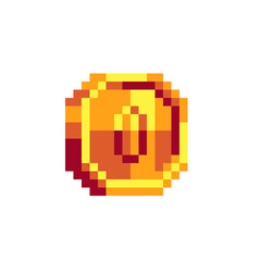 Golden coin. Sticker design. Pixel art icon. Feng shui element. China gold money. 8-bit sprite. Isolated vector illustration.