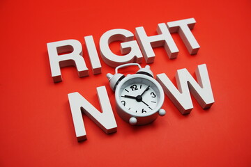 Right Now alphabet letters on red background