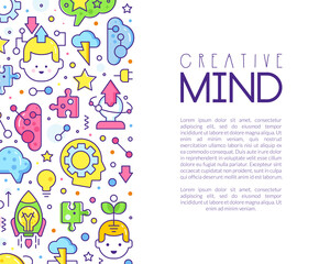 Brain and Creative Mind Design with Line Icon Vector Template