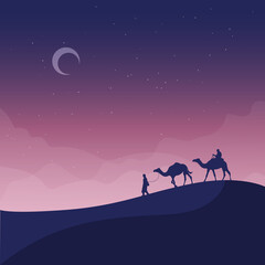 Flat Silhouette desert landscape perfect for islamic event background