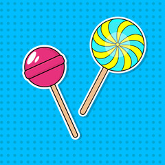 Lollipop stickers in pop art style.