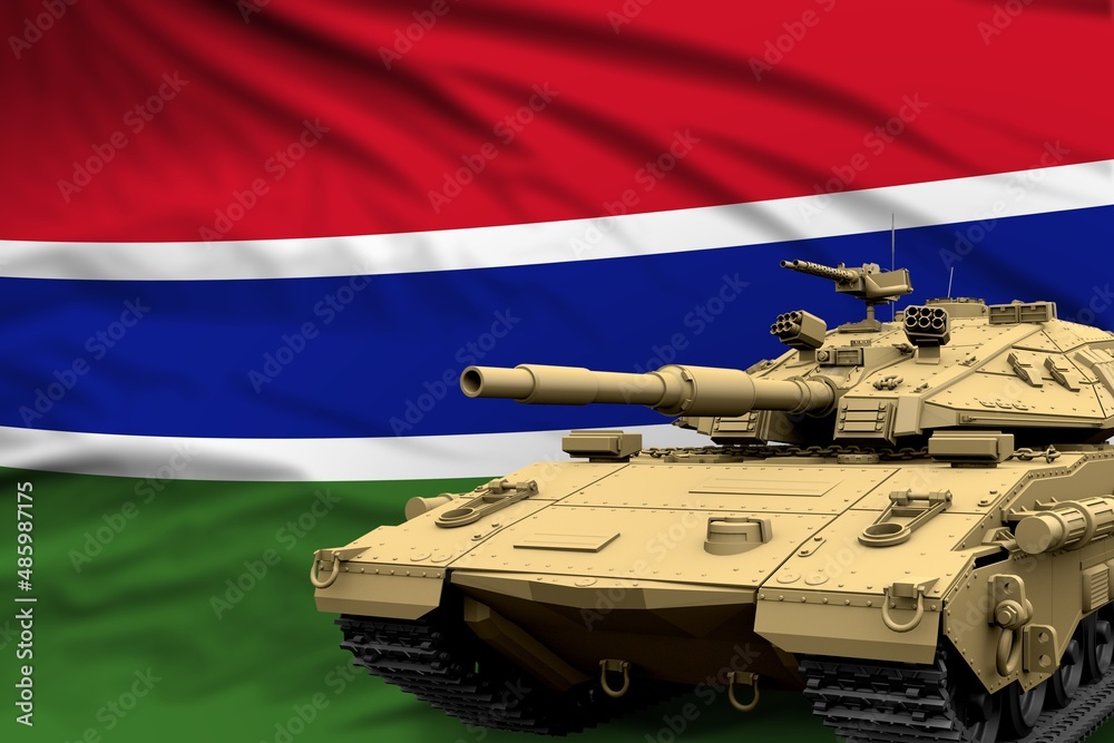 Wall mural heavy tank with fictional design on gambia flag background - modern tank army forces concept, milita