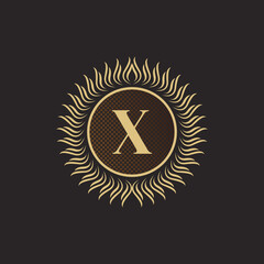 Fototapeta premium Emblem Letter X Gold Monogram Design. Luxury Volumetric Logo Template. 3D Line Ornament for Business Sign, Badge, Crest, Label, Boutique Brand, Hotel, Restaurant, Heraldic. Vector Illustration