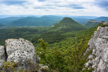 Mountain view from the cave town of Chufut Kale. Crimean mountains. Bakhchisarai. Crimea. Russia.