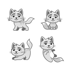 Fototapeta na wymiar White Cute Cats Set in Different Poses. Vector