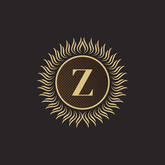 Fototapeta premium Emblem Letter Z Gold Monogram Design. Luxury Volumetric Logo Template. 3D Line Ornament for Business Sign, Badge, Crest, Label, Boutique Brand, Hotel, Restaurant, Heraldic. Vector Illustration