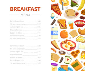 Tasty Breakfast Food and Drink Restaurant Menu Vector Template
