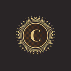 Emblem Letter C Gold Monogram Design. Luxury Volumetric Logo Template. 3D Line Ornament for Business Sign, Badge, Crest, Label, Boutique Brand, Hotel, Restaurant, Heraldic. Vector Illustration