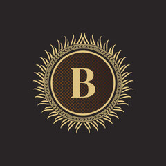 Naklejka premium Emblem Letter B Gold Monogram Design. Luxury Volumetric Logo Template. 3D Line Ornament for Business Sign, Badge, Crest, Label, Boutique Brand, Hotel, Restaurant, Heraldic. Vector Illustration
