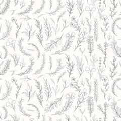 Seamless pattern plant nature hand drawn set. Outline botanical element.Elegante vintage style.