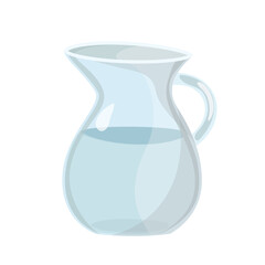 A glass jug of water. Transparent kitchen utensils