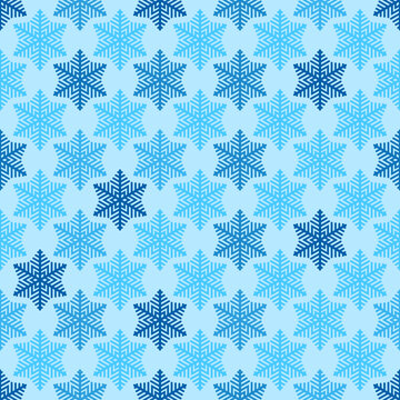 Snowflakes winter Christmas, New Year vector seamless pattern on blue background.